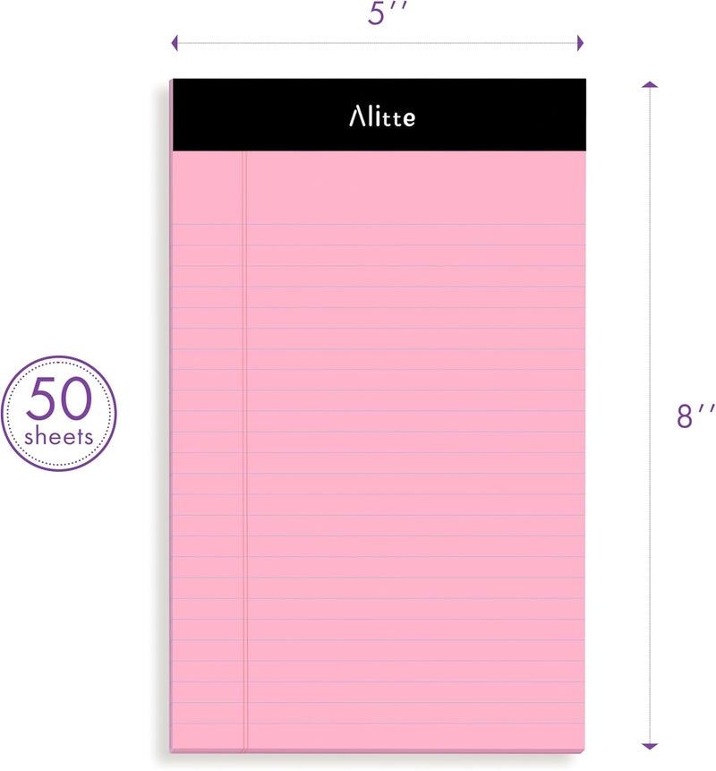 Alitte Colored Legal Notepads 5x8, Pack of 12- Perforated Narrow Ruled Writing Pad - Premium Thick Paper, No Ink Bleeding - Legal Pads For Home, Office, School, Business - 50 Sheets Per Notebook - Image 3